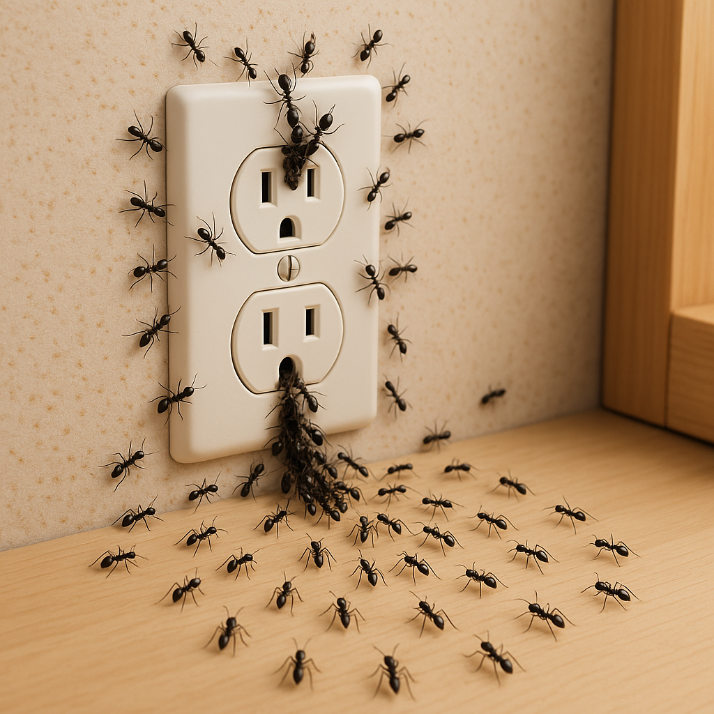 formigas entrando pela tomada