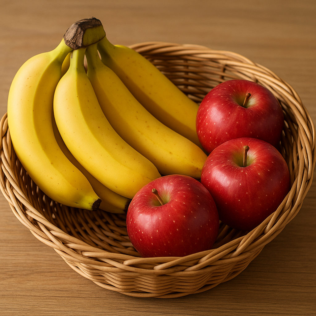 cesta de banana e maças