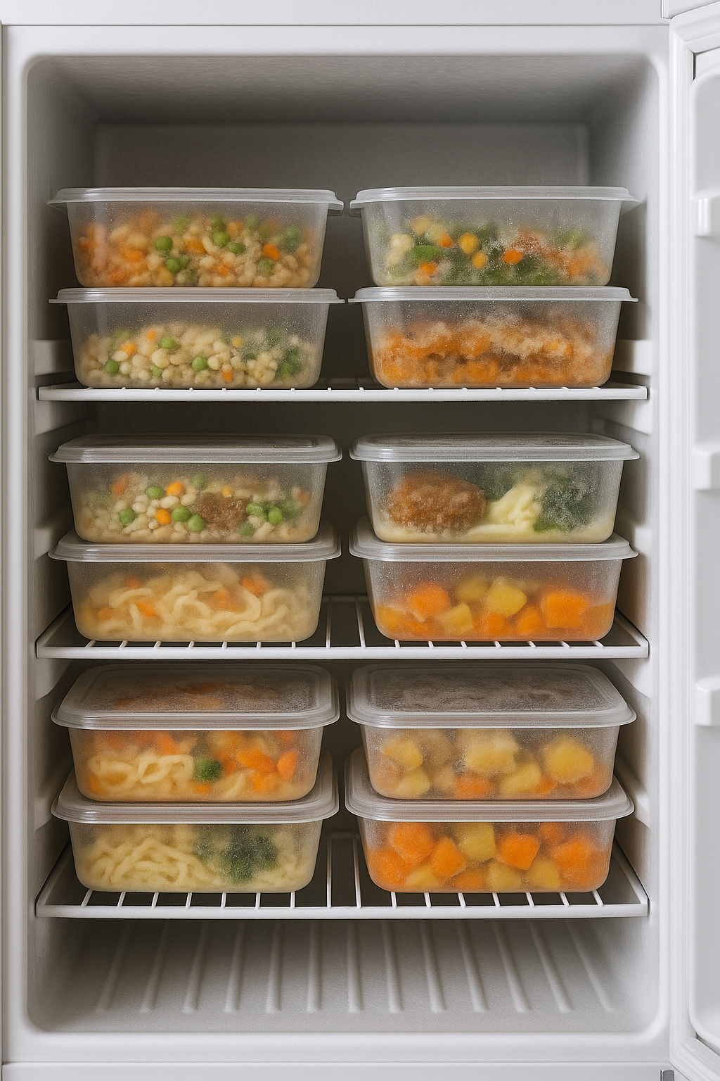 freezer/geladeira com pratos congelados