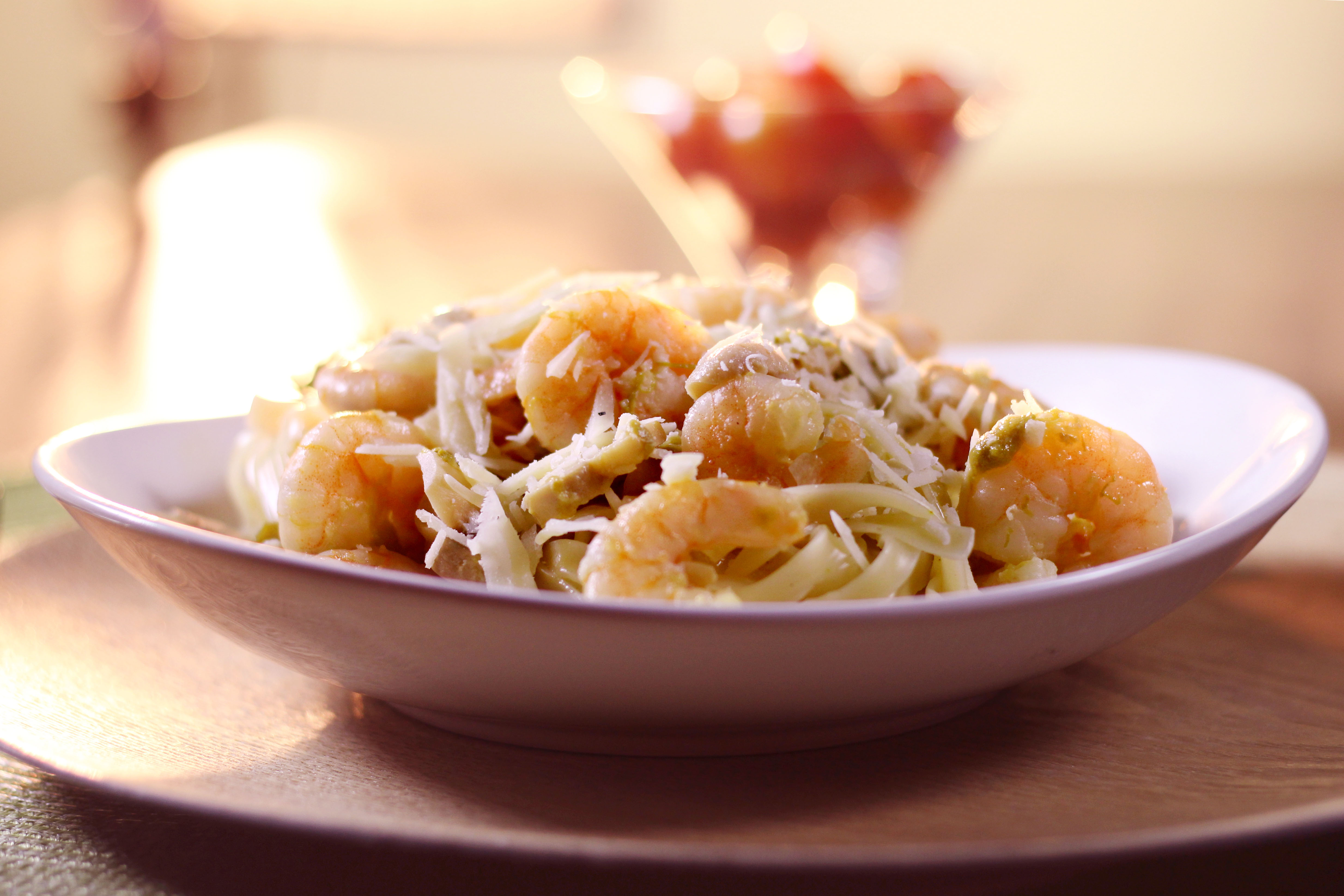 Macarrão com Camarão e Aspargos